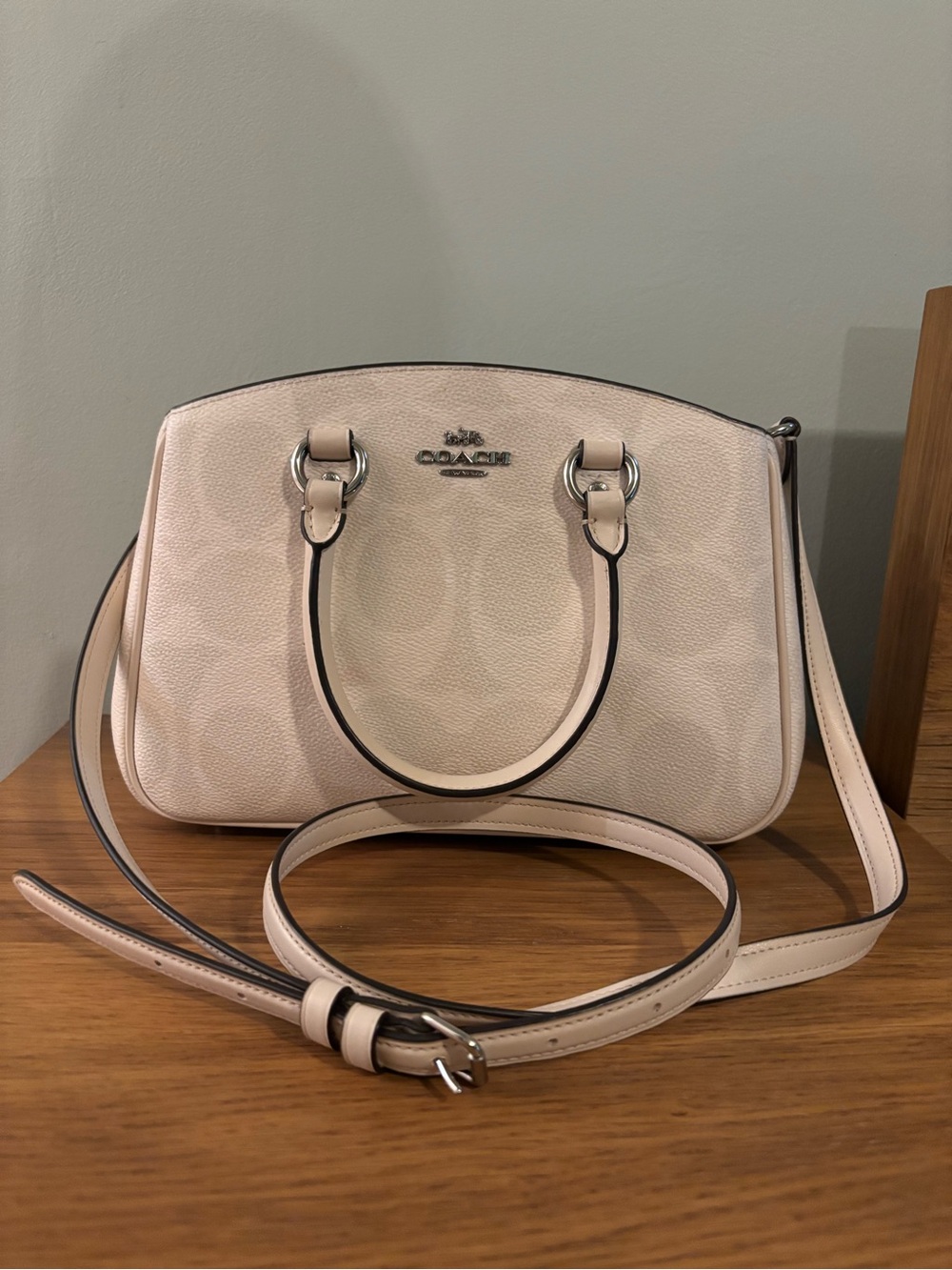 Coach Savannah Carryall Bag in a white signature canvas with silver hardware